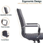 Fauteuil de bureau LeisureMod Harris - Cuir côtelé avec structure en métal chromé - Chaise de bureau moderne pivotante et inclinable