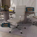 Fauteuil de bureau LeisureMod Harris - Cuir côtelé avec structure en métal chromé - Chaise de bureau moderne pivotante et inclinable