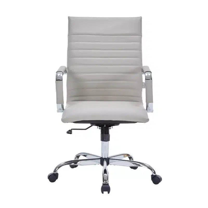 Fauteuil de bureau LeisureMod Harris - Cuir côtelé avec structure en métal chromé - Chaise de bureau moderne pivotante et inclinable