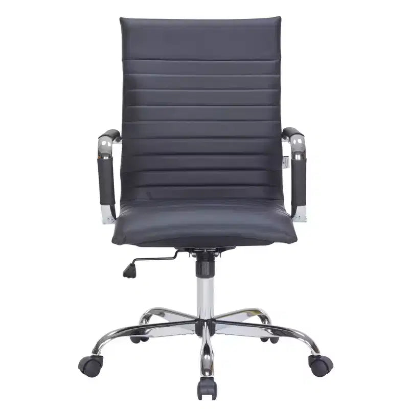 Fauteuil de bureau LeisureMod Harris - Cuir côtelé avec structure en métal chromé - Chaise de bureau moderne pivotante et inclinable