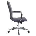 Fauteuil de bureau LeisureMod Harris - Cuir côtelé avec structure en métal chromé - Chaise de bureau moderne pivotante et inclinable