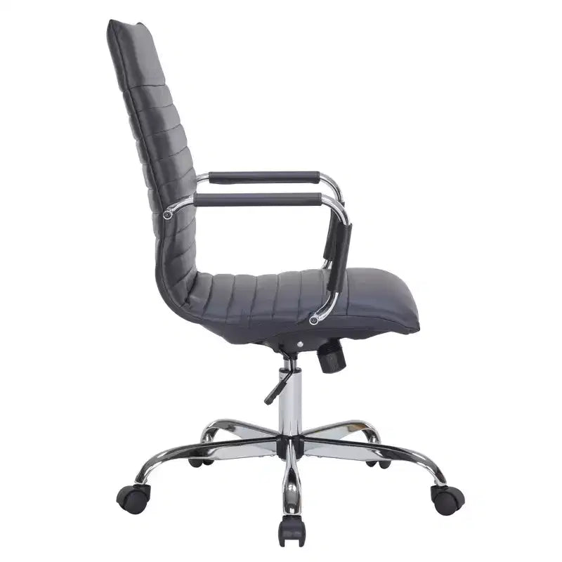 Fauteuil de bureau LeisureMod Harris - Cuir côtelé avec structure en métal chromé - Chaise de bureau moderne pivotante et inclinable