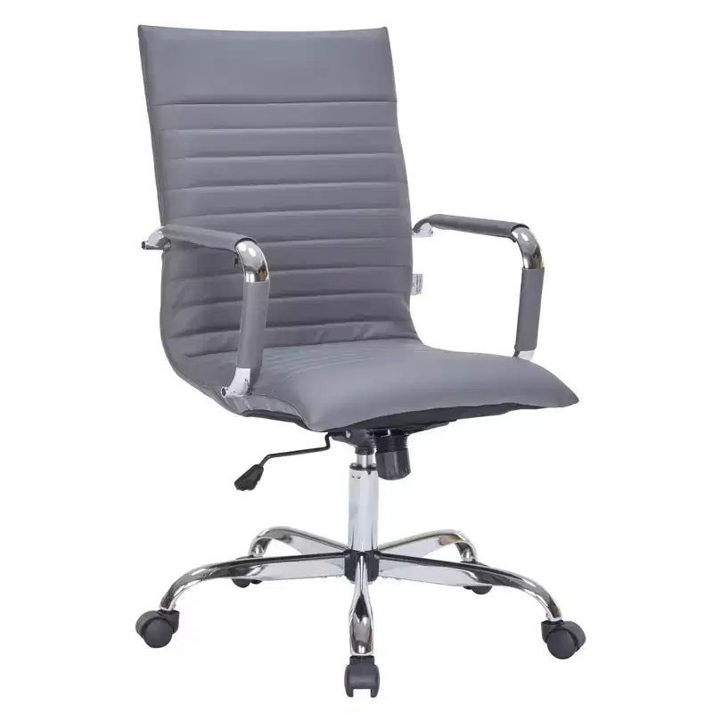 Fauteuil de bureau LeisureMod Harris - Cuir côtelé avec structure en métal chromé - Chaise de bureau moderne pivotante et inclinable