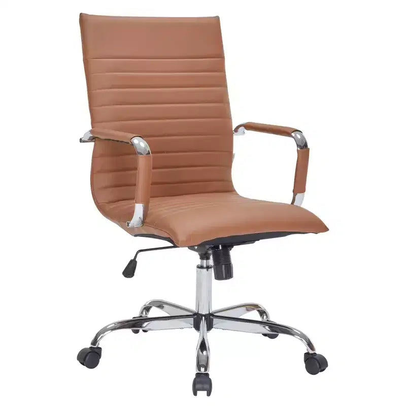 Fauteuil de bureau LeisureMod Harris - Cuir côtelé avec structure en métal chromé - Chaise de bureau moderne pivotante et inclinable