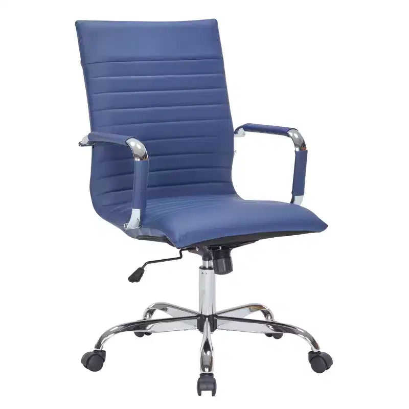 Fauteuil de bureau LeisureMod Harris - Cuir côtelé avec structure en métal chromé - Chaise de bureau moderne pivotante et inclinable