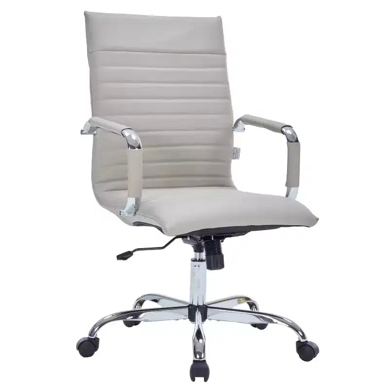 Fauteuil de bureau LeisureMod Harris - Cuir côtelé avec structure en métal chromé - Chaise de bureau moderne pivotante et inclinable