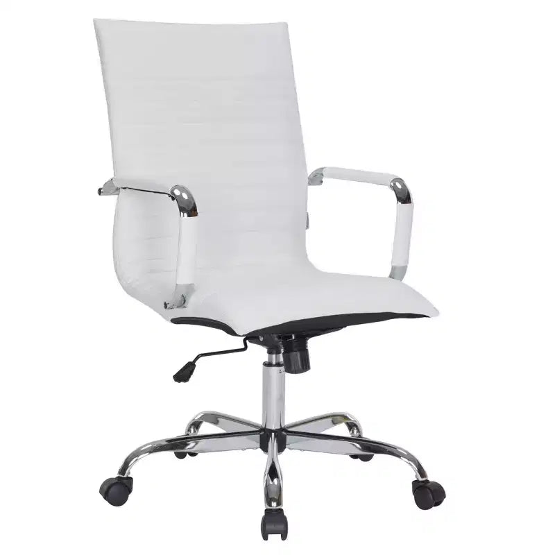 Fauteuil de bureau LeisureMod Harris - Cuir côtelé avec structure en métal chromé - Chaise de bureau moderne pivotante et inclinable