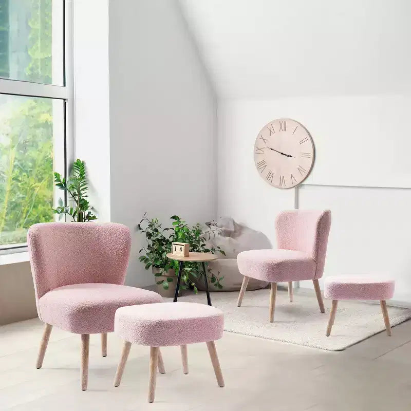 WestinTrends Ensembles 4 pièces fauteuil d'appoint et ottoman rembourrés en bouclette, Pêche Poussièreuse