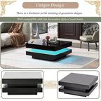 Table Basse Carrée à 2 Niveaux avec Lumières LED, Table de Canapé Centrale Multifonctionnelle