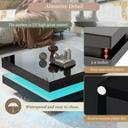 Table Basse Carrée à 2 Niveaux avec Lumières LED, Table de Canapé Centrale Multifonctionnelle