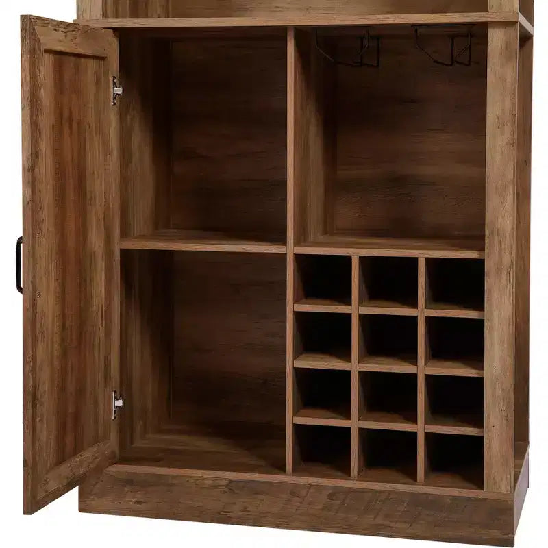 Meuble de rangement en bois imitation rotin de 194 cm de haut, buffet de cuisine avec compartiments carrés, portes et étagères, 4Q -ModernLuxe