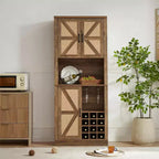Meuble de rangement en bois imitation rotin de 194 cm de haut, buffet de cuisine avec compartiments carrés, portes et étagères, 4Q -ModernLuxe