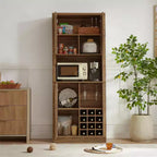 Meuble de rangement en bois imitation rotin de 194 cm de haut, buffet de cuisine avec compartiments carrés, portes et étagères, 4Q -ModernLuxe