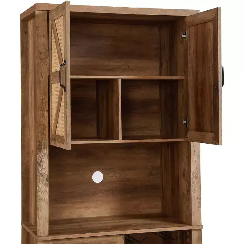 Meuble de rangement en bois imitation rotin de 194 cm de haut, buffet de cuisine avec compartiments carrés, portes et étagères, 4Q -ModernLuxe