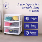 Chariot de rangement à 3 tiroirs Homz haut en plastique solide avec roulettes pour salon, cuisine, chambre, salle de bain et plus encore