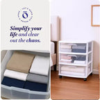 Chariot de rangement à 3 tiroirs Homz haut en plastique solide avec roulettes pour salon, cuisine, chambre, salle de bain et plus encore