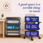 Chariot de rangement à 3 tiroirs Homz haut en plastique solide avec roulettes pour salon, cuisine, chambre, salle de bain et plus encore