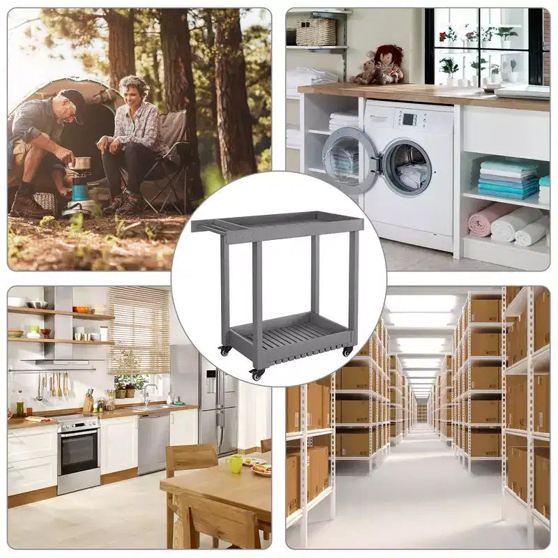 Chariot de service utilitaire Garvee avec roues, capacité de 227 kg, chariot de rangement robuste à bac, organiseur de rangement mobile polyvalent à 2 niveaux, gris