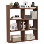Costway 1/2 PCS 7-cube Bookcase Open Storage Shelf with Anti-tipping Kits for Living Room Walnut
