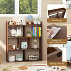 Costway Lot de 1/2 bibliothèques à 7 casiers, étagère de rangement ouverte avec kits anti-basculement pour salon Noyer