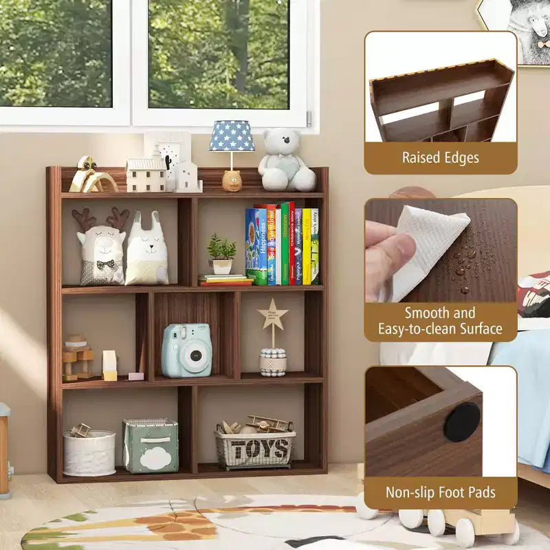 Costway Lot de 1/2 bibliothèques à 7 casiers, étagère de rangement ouverte avec kits anti-basculement pour salon Noyer