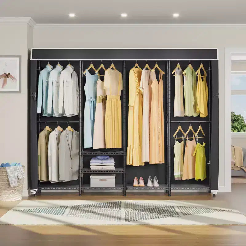 Portant à vêtements très résistant VIPEK V40C Plus avec housse, grande armoire-penderie noire avec housse en tissu polyester, charge maximale 590 kg