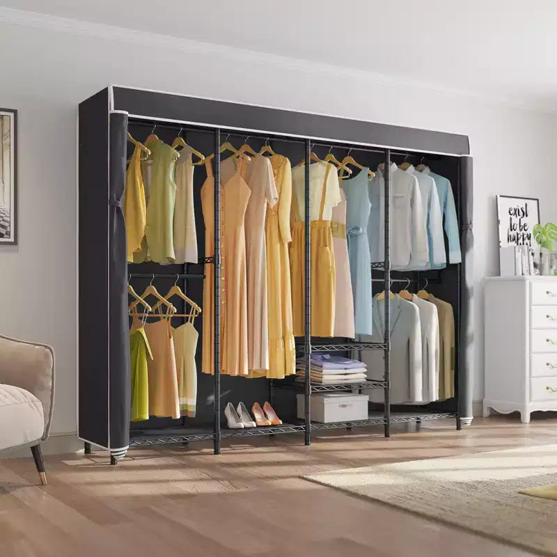 Portant à vêtements très résistant VIPEK V40C Plus avec housse, grande armoire-penderie noire avec housse en tissu polyester, charge maximale 590 kg