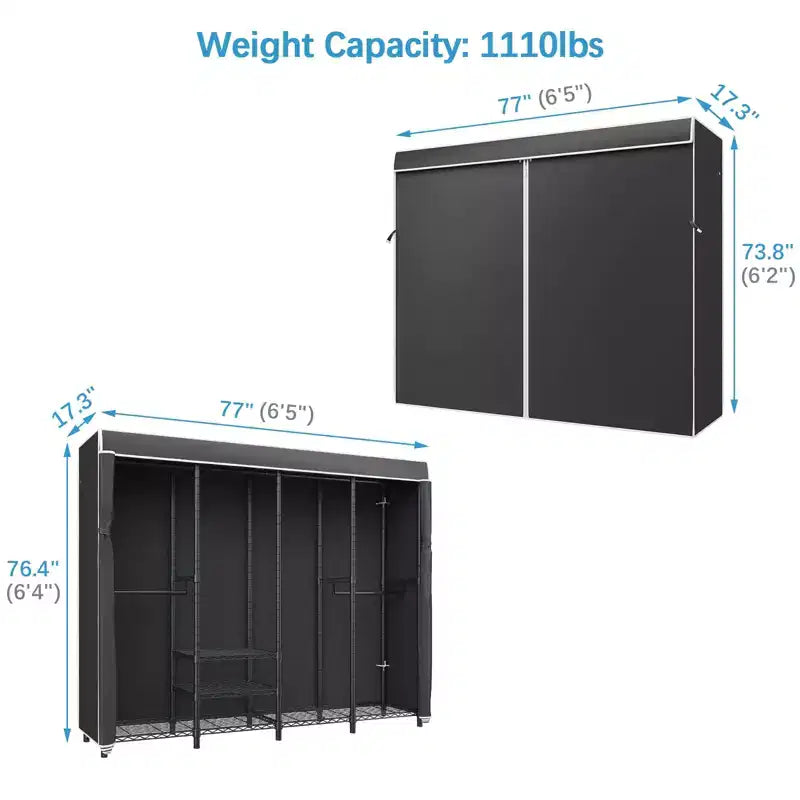 Portant à vêtements très résistant VIPEK V40C Plus avec housse, grande armoire-penderie noire avec housse en tissu polyester, charge maximale 590 kg