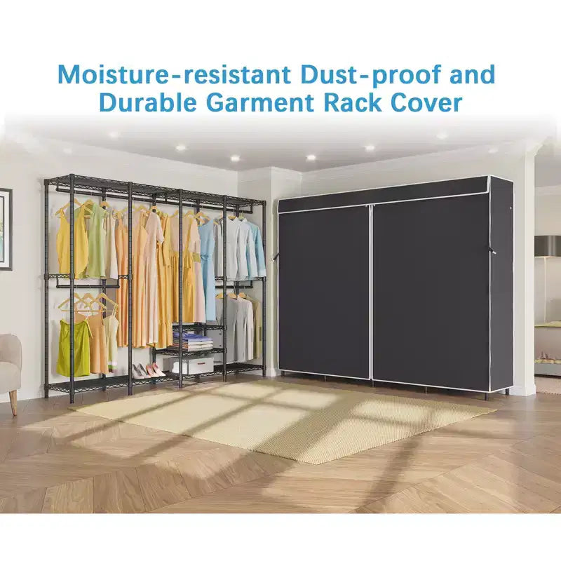 Portant à vêtements très résistant VIPEK V40C Plus avec housse, grande armoire-penderie noire avec housse en tissu polyester, charge maximale 590 kg