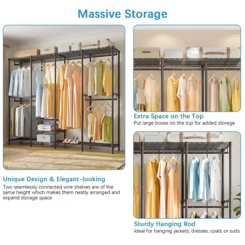 Portant à vêtements très résistant VIPEK V40C Plus avec housse, grande armoire-penderie noire avec housse en tissu polyester, charge maximale 590 kg