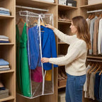 Housse de vêtement - Organiseur de placard suspendu transparent - Housse zippée durable avec tringle protège robes, costumes et vestes de la poussière et de l'humidité