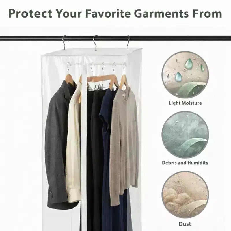 Housse de vêtement - Organiseur de placard suspendu transparent - Housse zippée durable avec tringle protège robes, costumes et vestes de la poussière et de l'humidité