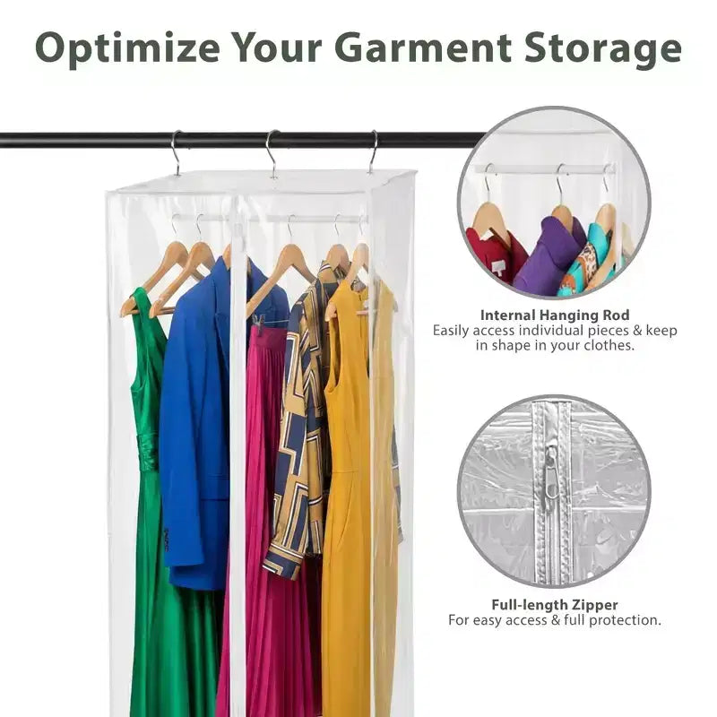 Housse de vêtement - Organiseur de placard suspendu transparent - Housse zippée durable avec tringle protège robes, costumes et vestes de la poussière et de l'humidité