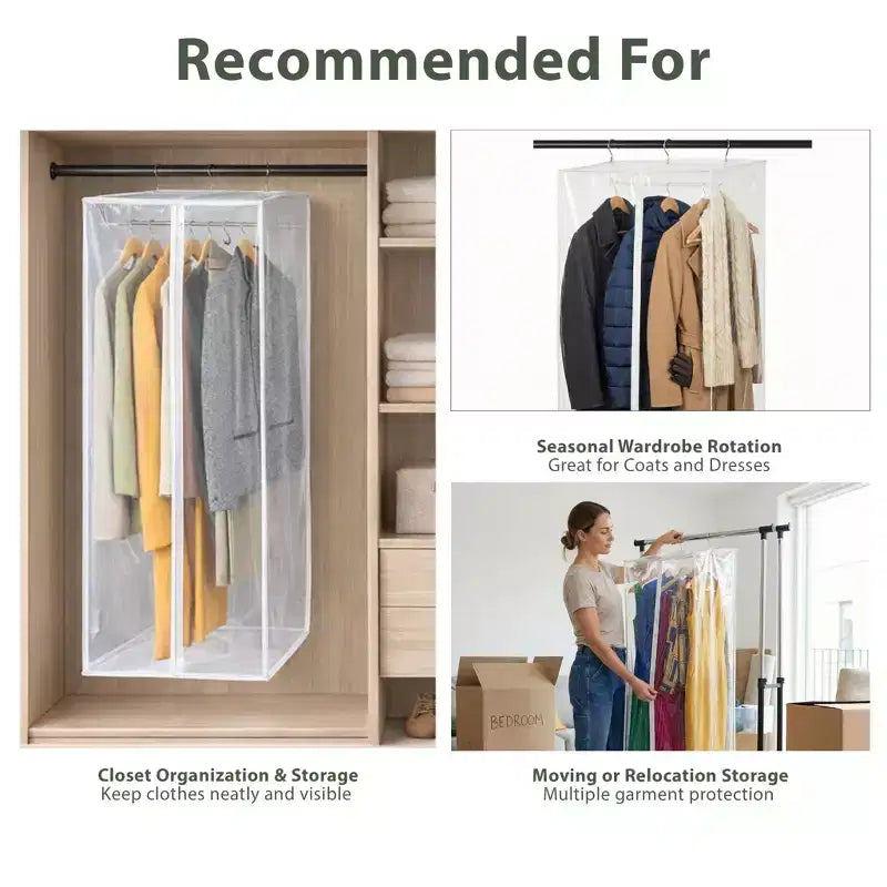 Housse de vêtement - Organiseur de placard suspendu transparent - Housse zippée durable avec tringle protège robes, costumes et vestes de la poussière et de l'humidité