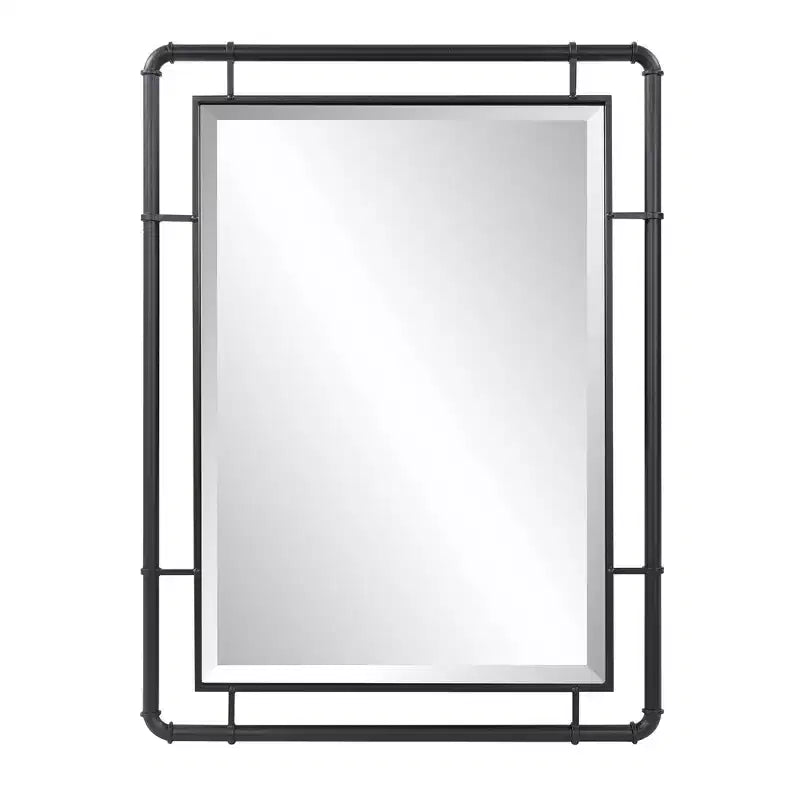 Howard Elliott Vanity and Wall Mirror with Metal Pipe Inspired Frame Matte Black