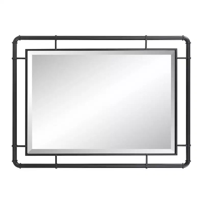 Coiffeuse Howard Elliott et miroir mural avec cadre en métal inspiré des tuyaux Noir mat