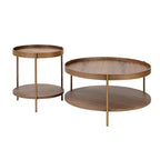 Ensemble de 2 tables basses rondes modernes à 2 niveaux, tables d'appoint élégantes en bois pour salon, chambre, bureau et balcon 4Q - ModernLuxe