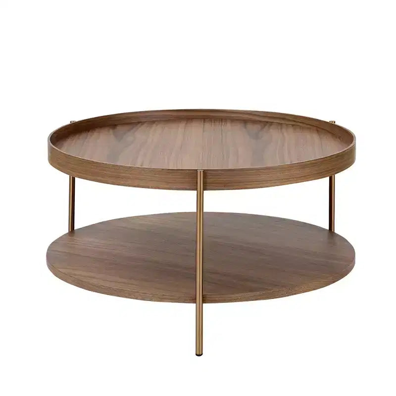 Ensemble de 2 tables basses rondes modernes à 2 niveaux, tables d'appoint élégantes en bois pour salon, chambre, bureau et balcon 4Q - ModernLuxe