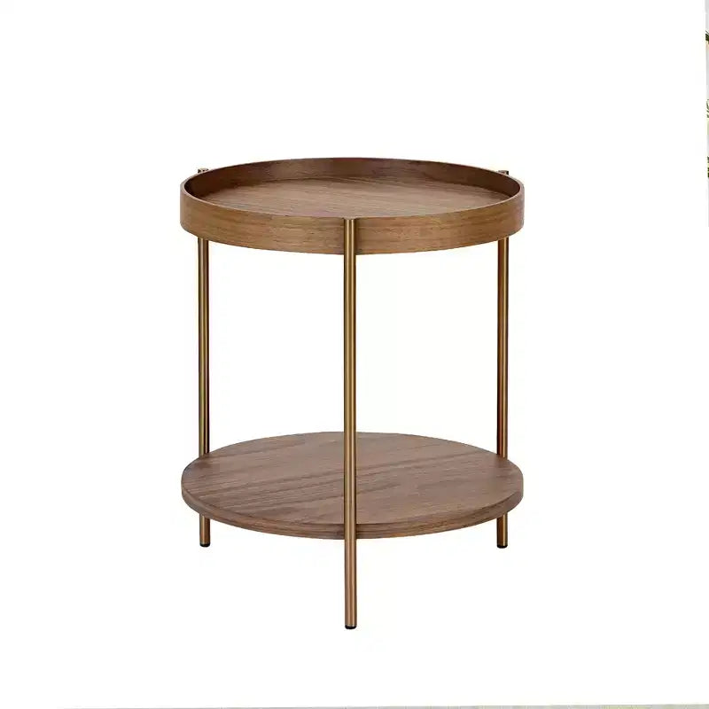 Ensemble de 2 tables basses rondes modernes à 2 niveaux, tables d'appoint élégantes en bois pour salon, chambre, bureau et balcon 4Q - ModernLuxe
