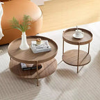 Ensemble de 2 tables basses rondes modernes à 2 niveaux, tables d'appoint élégantes en bois pour salon, chambre, bureau et balcon 4Q - ModernLuxe