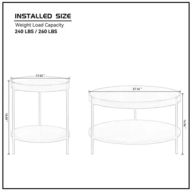 Ensemble de 2 tables basses rondes modernes à 2 niveaux, tables d'appoint élégantes en bois pour salon, chambre, bureau et balcon 4Q - ModernLuxe