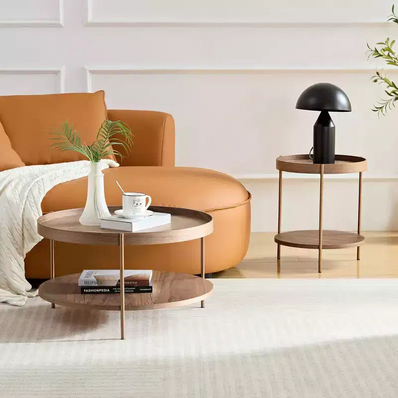 Ensemble de 2 tables basses rondes modernes à 2 niveaux, tables d'appoint élégantes en bois pour salon, chambre, bureau et balcon 4Q - ModernLuxe