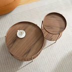 Ensemble de 2 tables basses rondes modernes à 2 niveaux, tables d'appoint élégantes en bois pour salon, chambre, bureau et balcon 4Q - ModernLuxe