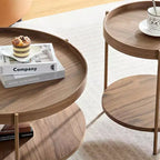 Ensemble de 2 tables basses rondes modernes à 2 niveaux, tables d'appoint élégantes en bois pour salon, chambre, bureau et balcon 4Q - ModernLuxe