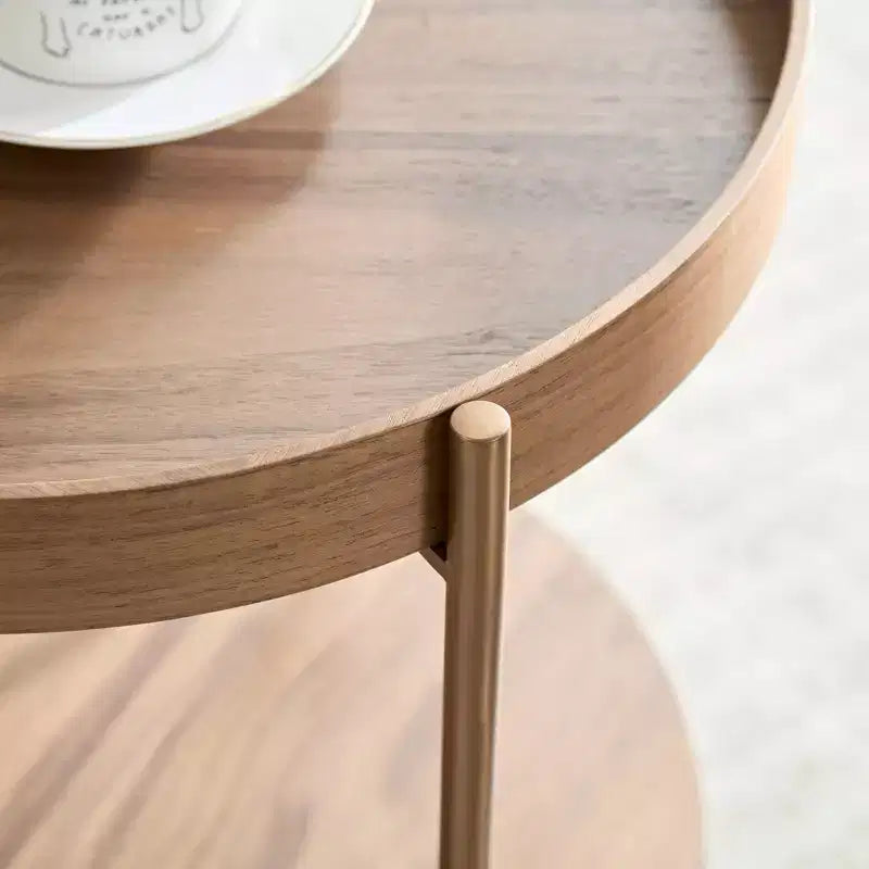 Ensemble de 2 tables basses rondes modernes à 2 niveaux, tables d'appoint élégantes en bois pour salon, chambre, bureau et balcon 4Q - ModernLuxe