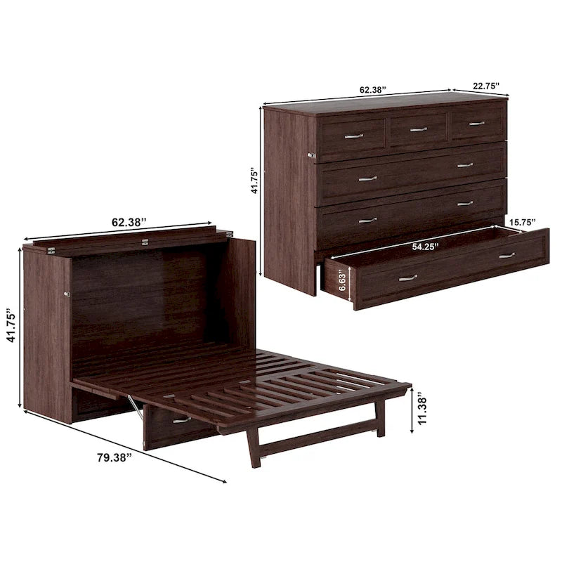 Lit escamotable Queen avec matelas en ambre brûlé