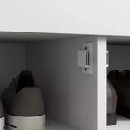Banc à chaussures HOMCOM, banc d'entrée moderne avec coussin et compartiments cachés, organisateur de chaussures de 89,9 cm avec étagères réglables et portes à persiennes, blanc