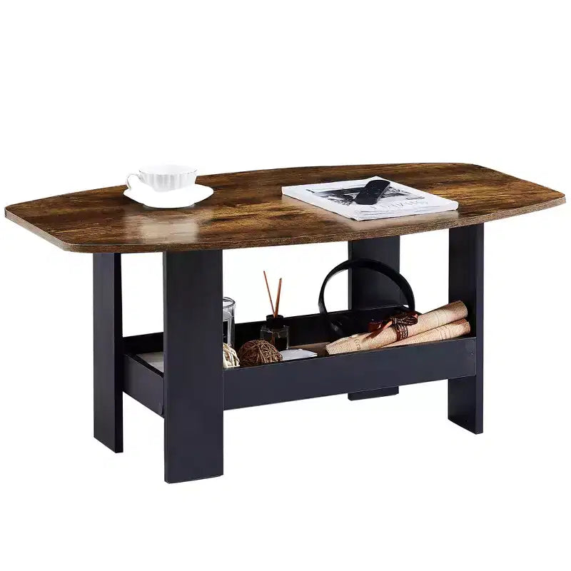 Table basse VECELO pour salon avec compartiment de rangement, marron