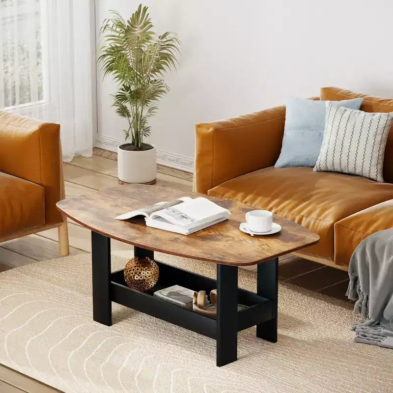 Table basse VECELO pour salon avec compartiment de rangement, marron