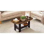 Table basse VECELO pour salon avec compartiment de rangement, marron